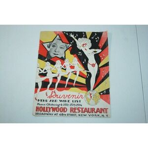 RARE 1935 Hollywood Restaurant Souvenir Menu & Wine List New York NY